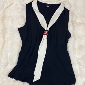 Tommy Hilfiger Black Top with White and Red Scarf Detail